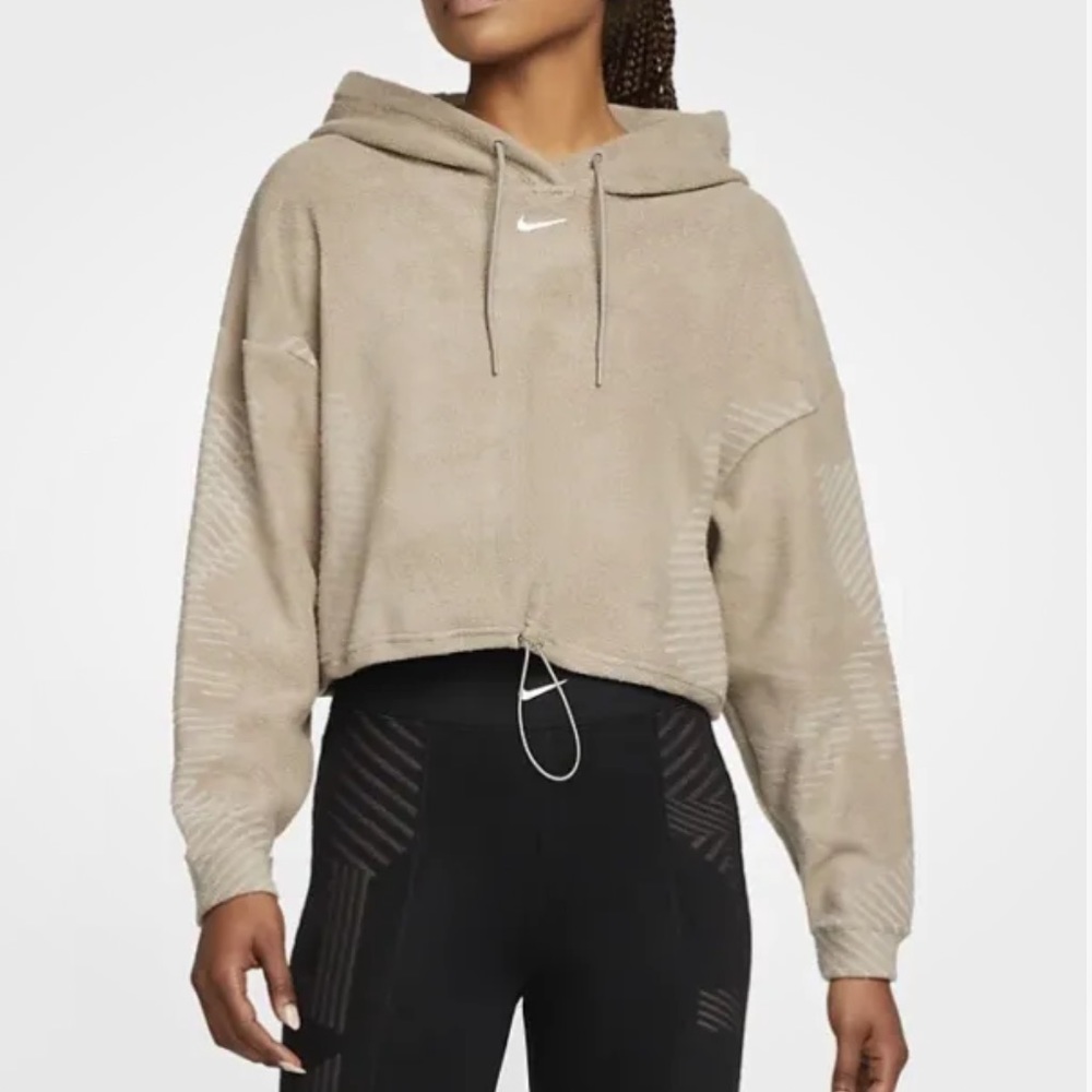 Nike Pro Therma-FIT ADV Cropped Fleece Hoodie Sweatshirt Moon Fossil
